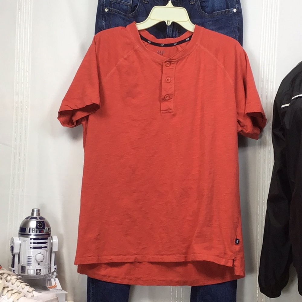 ⚾️ GAP Orange Short Sleeve Henley Cotton Tee Shirt Sz.L